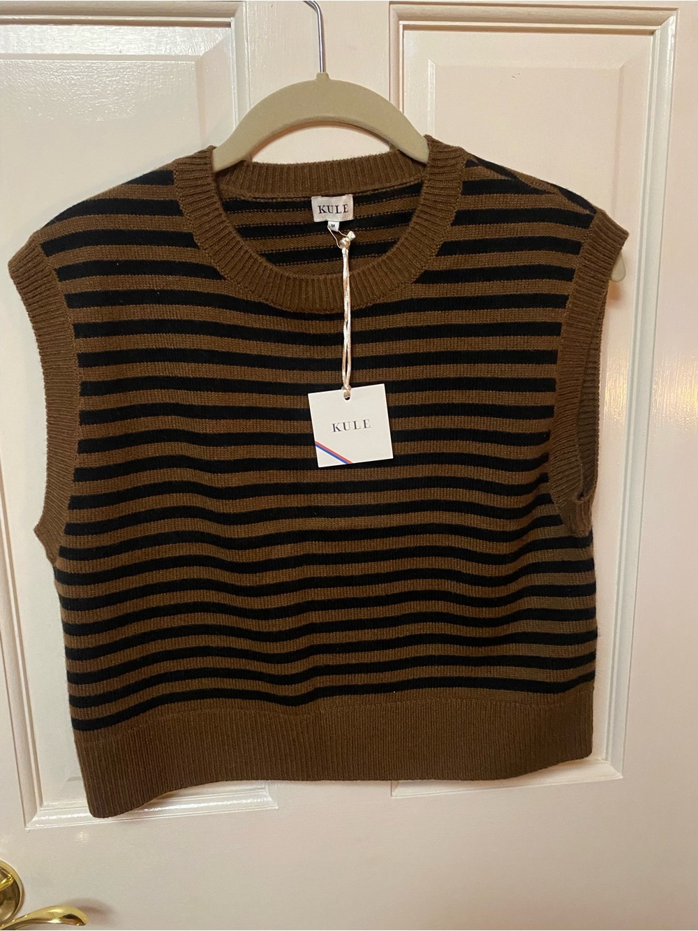 KULE cashmere Brown and Black Striped V-Neck Sweater Vest